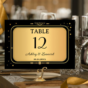 Gold Black Festive Confetti Wedding Table Number