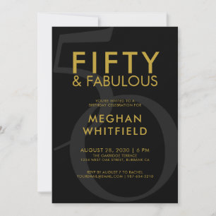Gold Black Fifty and Fabulous 50th Birthday Party Invitation