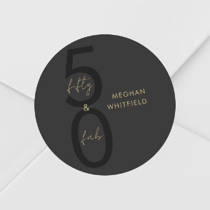 Gold Black Fifty and Fabulous Script 50th Birthday Classic Round Sticker