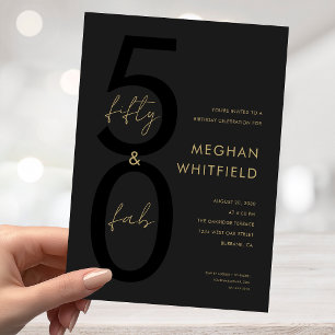 Gold Black Fifty and Fabulous Script 50th Birthday Invitation