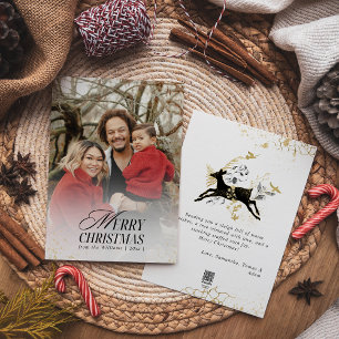 Gold & Black Floral Boho Arch Photo Christmas Holiday Card