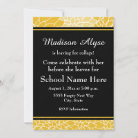 Gold Black Floral Going to College Party Invite