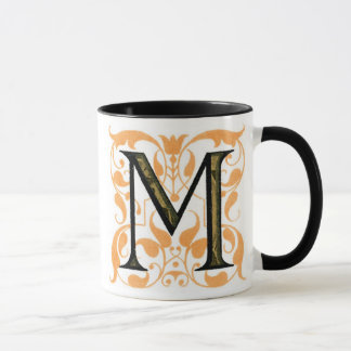 Gold & Black Floral 'M' - Mug