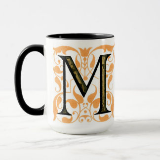 Gold & Black Floral 'M' - Mug