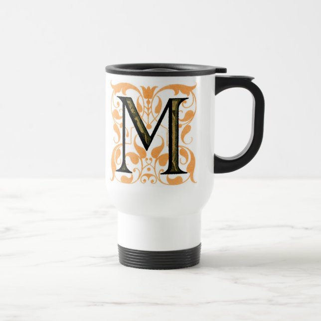 Gold & Black Floral 'M' - Mug (Right)