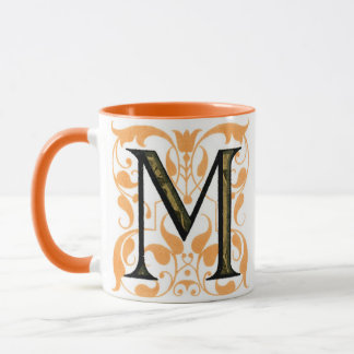 Gold & Black Floral 'M' - Mug
