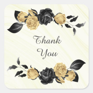 gold & black floral thank you wedding square sticker