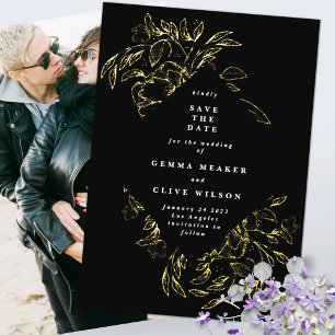Gold Black Foil Botanical Photo Save The Date