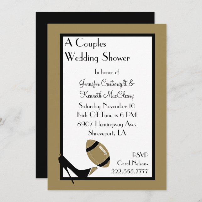 Gold & Black Football Wedding Shower Invitation (Front/Back)