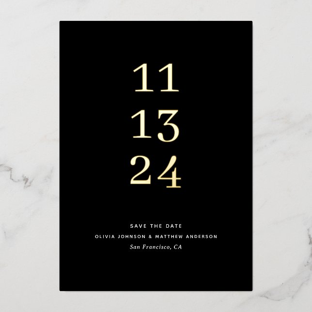 Gold black formal minimalist wedding Save the Date (Front)