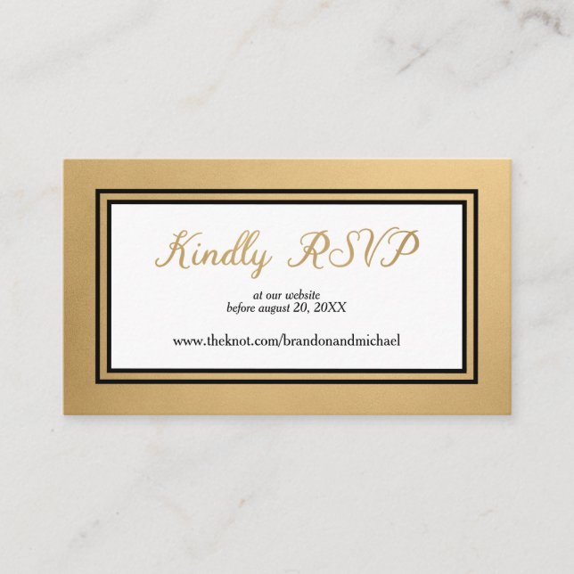 Gold Black Formal Wedding Website RSVP Enclosure Card (Front)