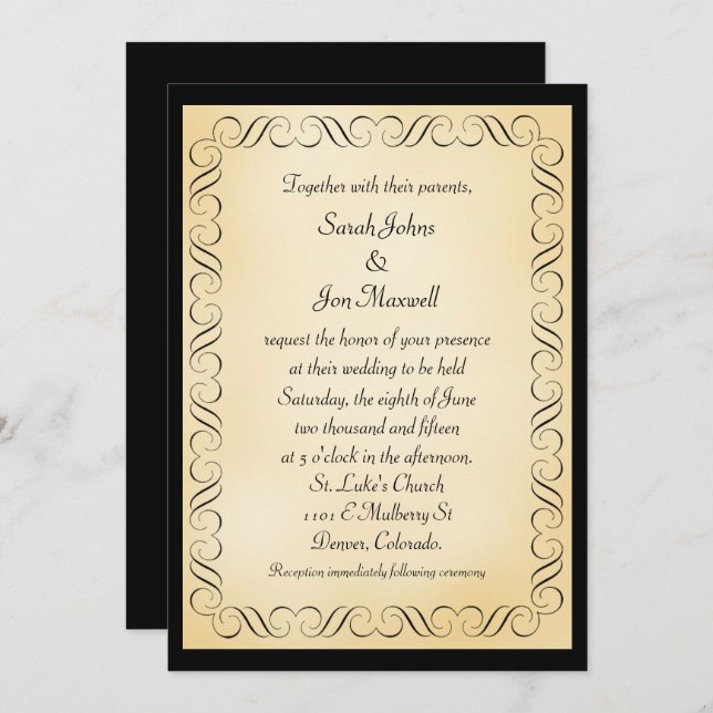 Gold Black Frame Wedding Invitation (Front/Back)