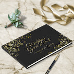 Gold & Black Frilly Filigree Elegant Wedding Guest Book<br><div class="desc">This elegant guest book will serve as a special memento of your wedding day. Designed to coordinate with our Gold & Black Elegant Wedding Suite,  it features frilly and ornate faux foil gold filigree with chic script lettering.</div>