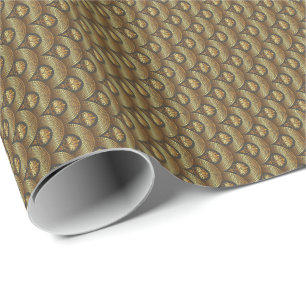 Gold & Black Geometric Art Deco Waves Wrapping Paper