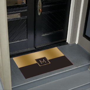 Gold & Black Geometric Design Monogram Doormat
