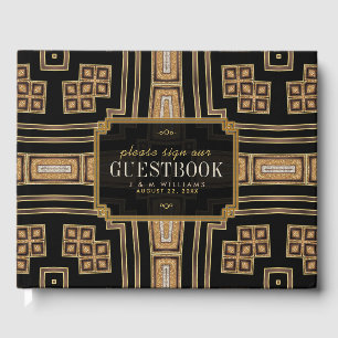 Gold Black Geometric Mosaic Pattern Wedding Guest Book
