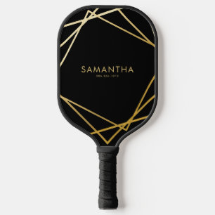 Gold Black Geometric Personalised Name Pickleball Paddle