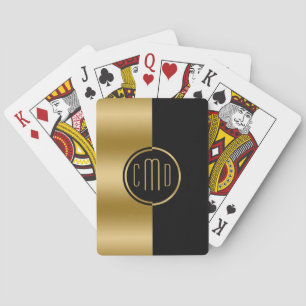 Gold & Black Geometric Split-Screen Monogram Playing Cards
