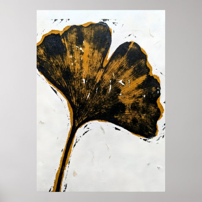 Gold Black Ginkgo Leaf Art Print | Botanical Wall  (Front)
