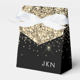 Gold Black Girly Glitter Sparkle Monogram Name Favour Box