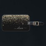 Gold Black Girly Glitter Sparkle Monogram Name Luggage Tag<br><div class="desc">Gold and Black Sparkle Glitter Monogram Name and Initial Pillow. The pillow makes the perfect sweet 16 birthday,  wedding,  bridal shower,  baby shower or bachelorette party gift for someone decorating her room in style.</div>