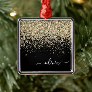 Gold Black Girly Glitter Sparkle Monogram Name Metal Tree Decoration
