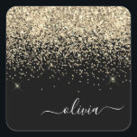 Gold Black Girly Glitter Sparkle Monogram Name Square Sticker<br><div class="desc">Gold and Black Sparkle Glitter Brushed Metal Monogram Name Paper Party Sticker Address Labels. This makes the perfect sweet 16 birthday,  wedding,  bridal shower,  anniversary,  baby shower or bachelorette party gift for someone that loves glam luxury and chic styles.</div>