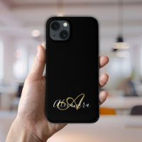 Gold Black Girly Script Name Monogram