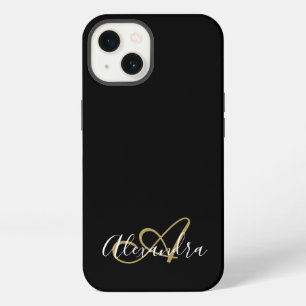 Gold Black Girly Script Name Monogram iPhone 13 Case
