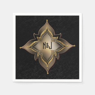 Gold Black & Glam Exotic Chic Flower Party Napkin