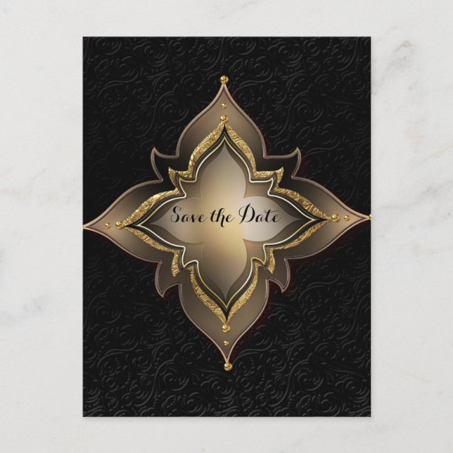Gold Black Glam Exotic Flower Save the Date Announcement Postcard (Front)