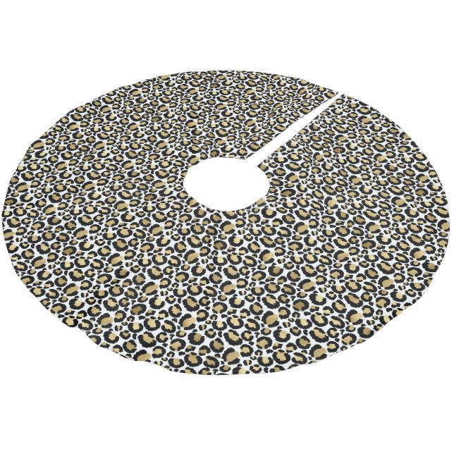 Gold Black Glam Leopard Print Brushed Polyester Tree Skirt (Angled)