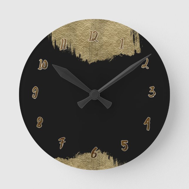 Gold & Black Glam Modern Glamour Chic Personalised Round Clock (Front)