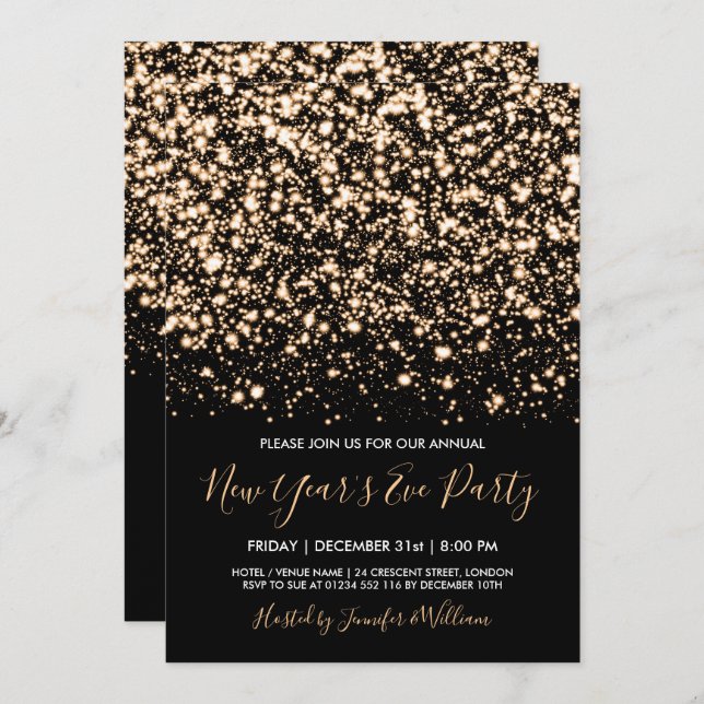 Gold & Black Glam New Years Eve Party Invitation (Front/Back)