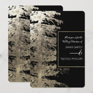 Gold & Black Glam Pine Tree Rustic Forest Wedding Invitation
