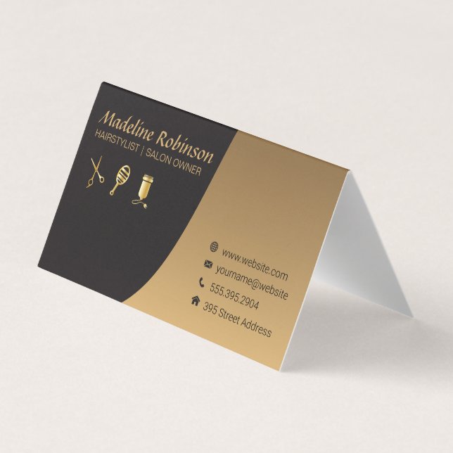 Gold Black Glamour Stylist | Hair and Beauty Business Card (Back)