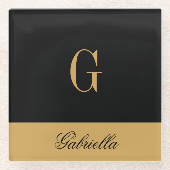 Gold Black Glass Coaster (Front)