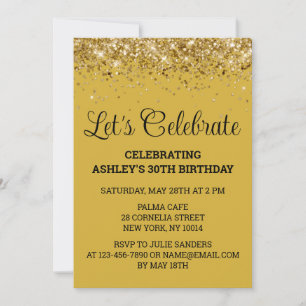 Gold Black Glitter 30th Birthday Let's Celebrate Invitation
