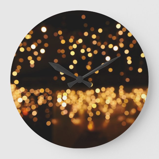Gold Black Glitter: Abstract De-focused Background Large Clock (Front)