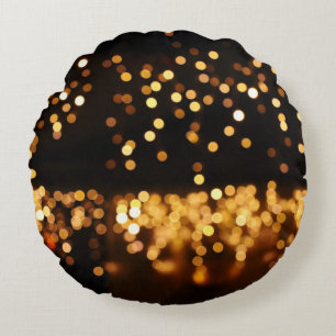 Gold Black Glitter: Abstract De-focused Background Round Cushion