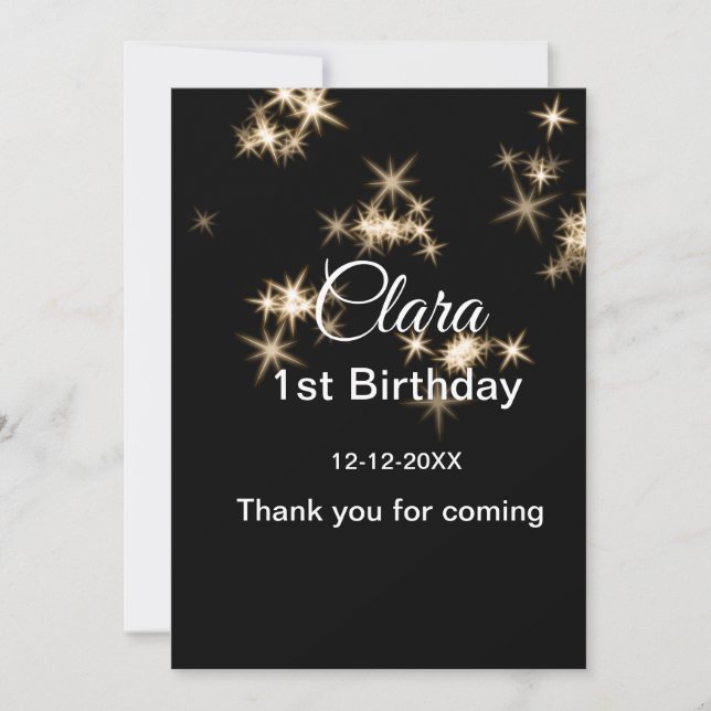 Gold black glitter add name birthday date year tex holiday card (Front)