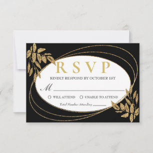 Gold Black Glitter Birthday Celebration RSVP Card