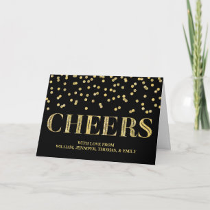 Gold Black Glitter Confetti Cheers Christmas Card