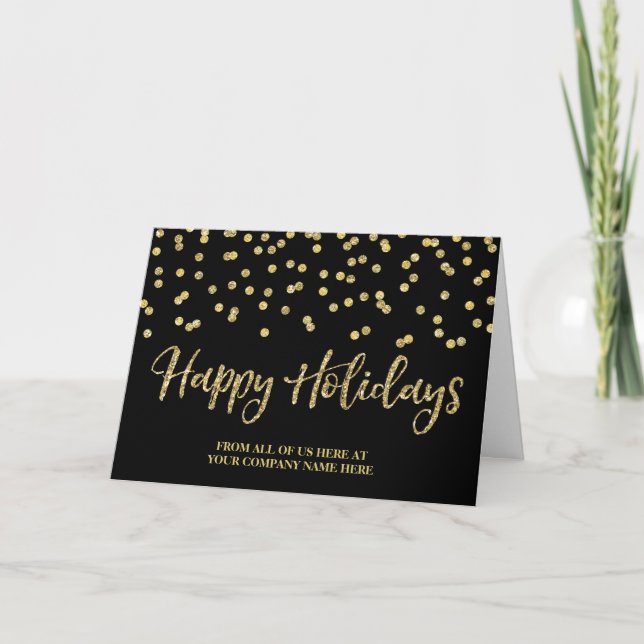 Gold Black Glitter Confetti Corporate Christmas Holiday Card (Front)