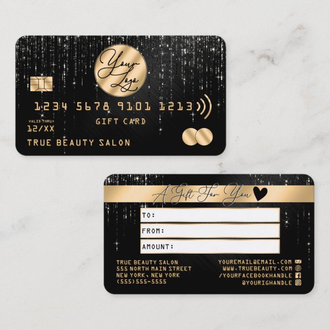 Gold Black Glitter Drips Credit Gift Certificate (Front/Back)