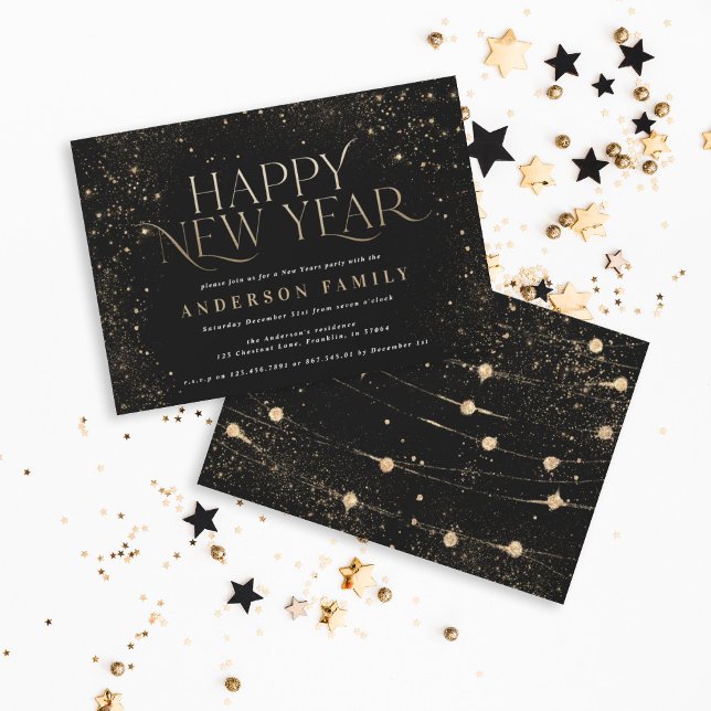 Gold black glitter elegant new year party invitation (Creator Uploaded)