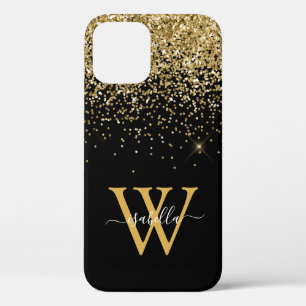 Gold Black Glitter Elegant Script Name Case-Mate i iPhone 12 Case