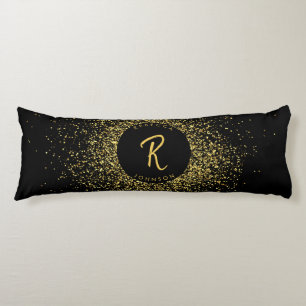 Gold & Black Glitter Frame Monogram Body Cushion
