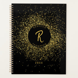 Gold & Black Glitter Frame Monogram Planner