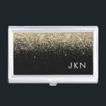 Gold Black Glitter Girly Monogram Initials Business Card Holder<br><div class="desc">Black and Gold Sparkle Glitter Monogram Name Business Card Holder. This makes the perfect sweet 16 birthday,  wedding,  bridal shower,  anniversary,  baby shower or bachelorette party gift for someone that loves glam luxury and chic styles.</div>